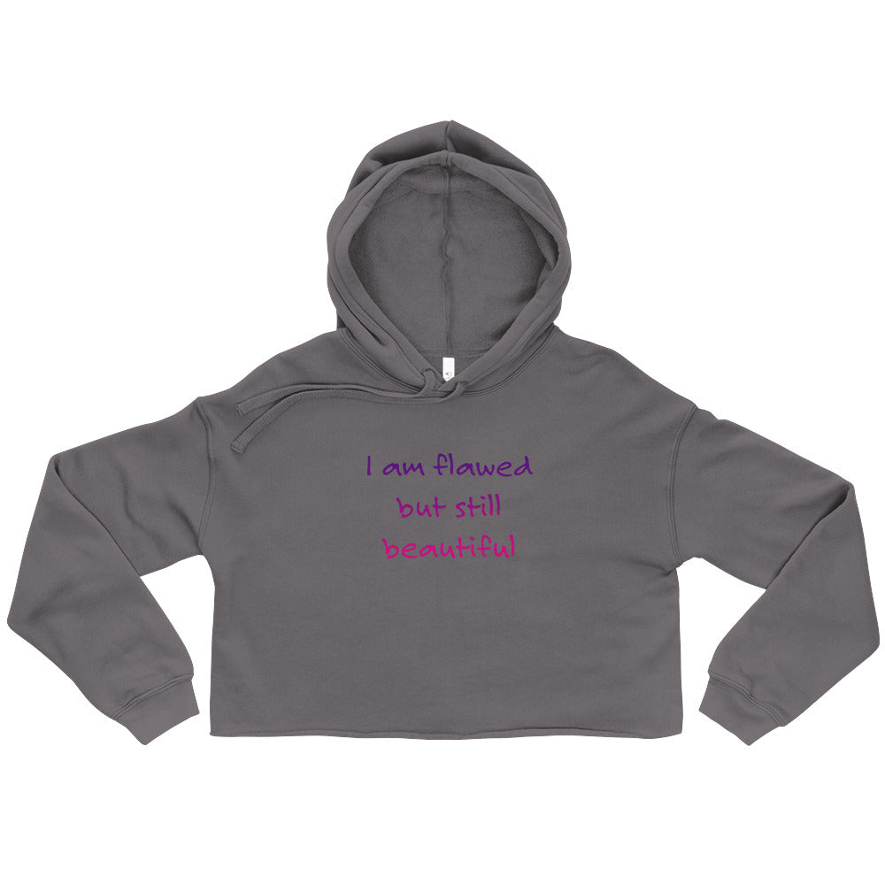 I Am Flawed but Still Beautiful crop hoodie in Storm – front product view