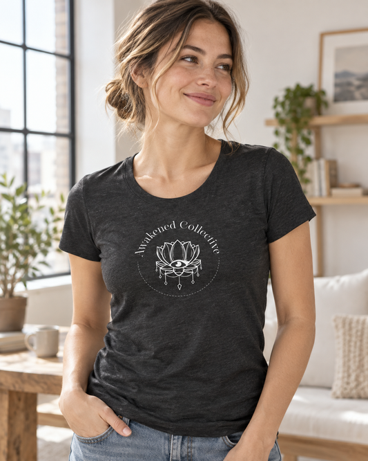 Awakened Collection tri-blend tee in charcoal black – lifestyle hero