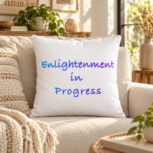 Enlightenment in Progress throw pillow in blue and purple – lifestyle hero