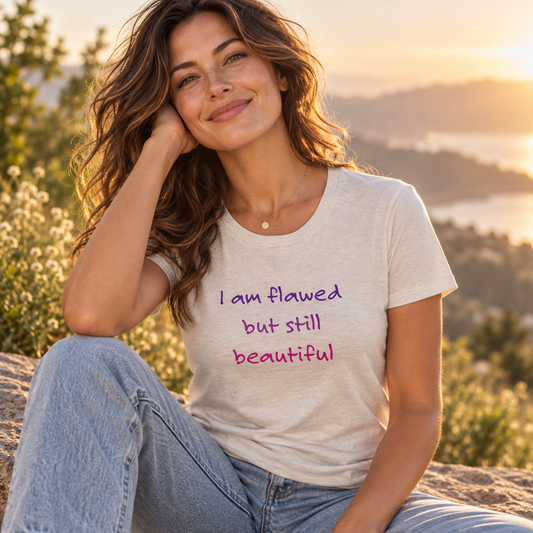 I Am Flawed but Still Beautiful women's oatmeal tri-blend tee – lifestyle hero