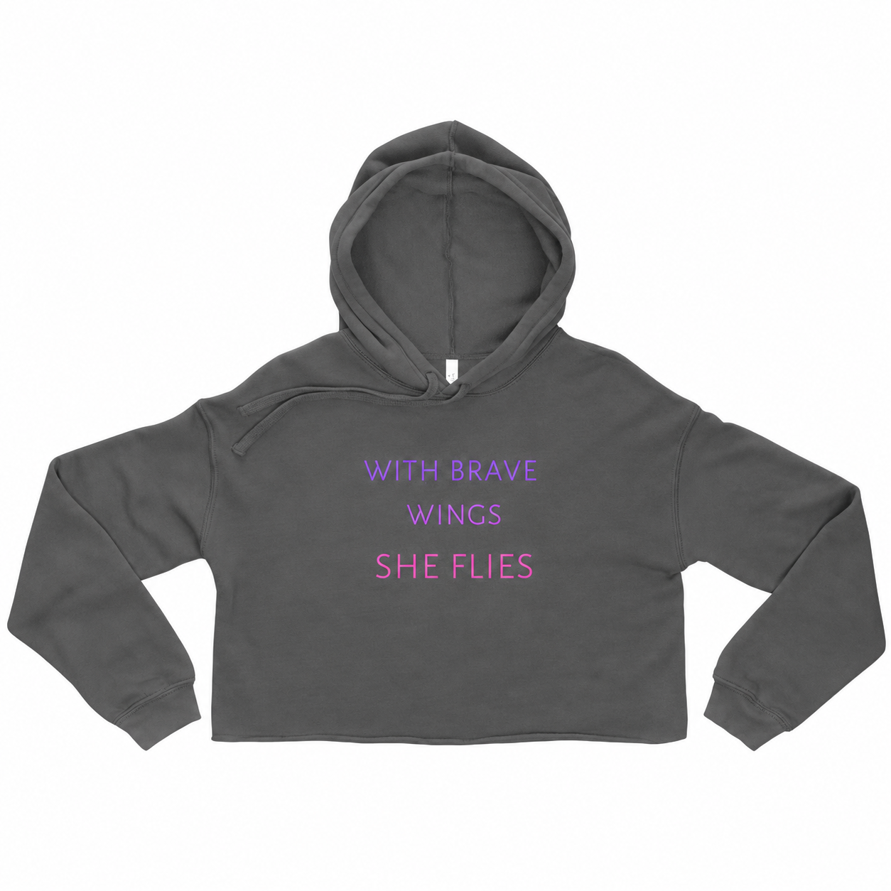 With Brave Wings She Flies crop hoodie in Storm gray – front view